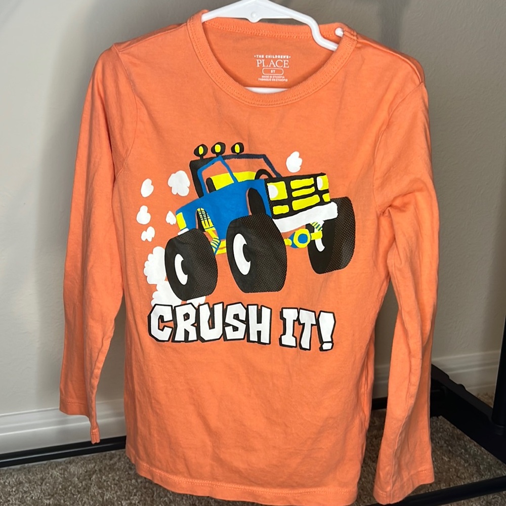 The Children's Place Orange Truck Long Sleeve Shirt 5T Boys Long Sleeve Shirt